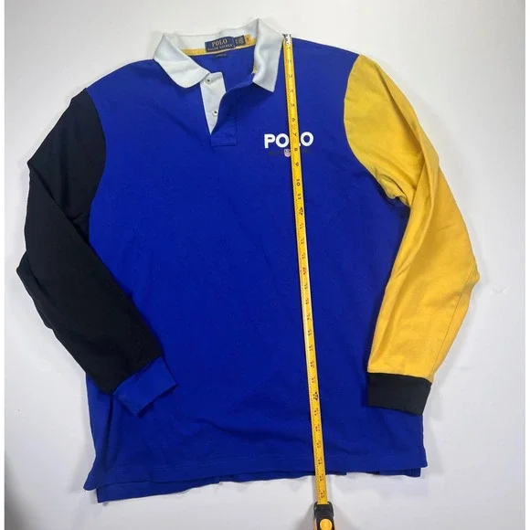 Polo Ralph Lauren Mens XL Colorblock Rugby Shirt Blue Yellow Black Long Sleeve
